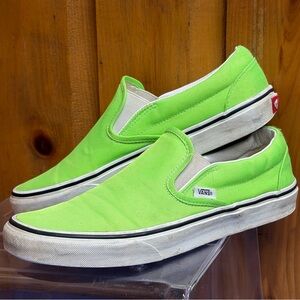 Vans Slip On Shoes M 8.5/W 10 Neon Green Classic Canvas Skateboarding Sneakers